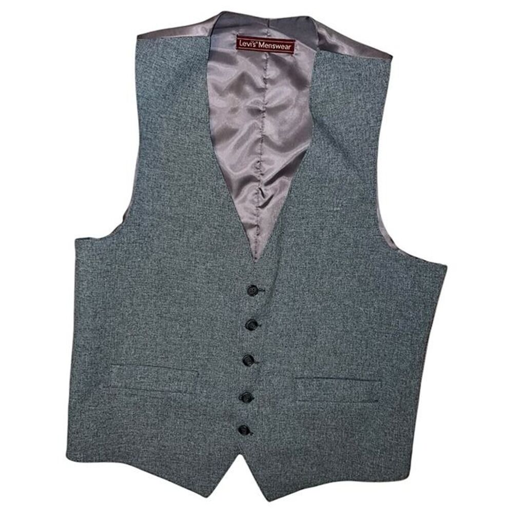 Vintage Levi's Menswear Action Suit Sta-Prest Gray Tweed Dress Vest Size Large